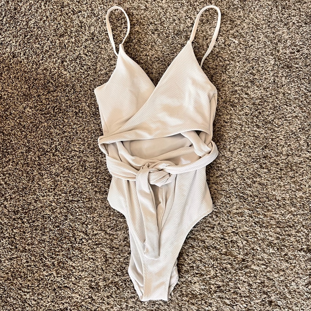 Aerie Pique Wrap One Piece Swimsuit White Small